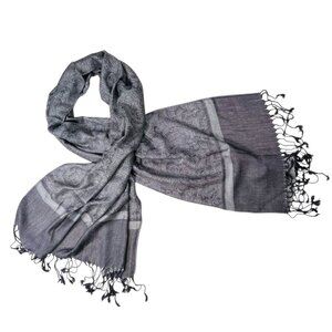 Pashmina Scarf Shawl Gray Wrap Cover Up OS Fringe Paisley Print